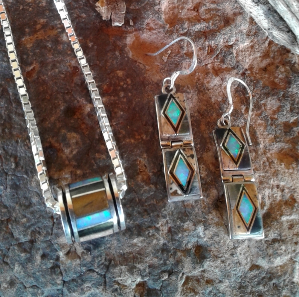 Sterling Silver multi inlaid NECKLACE SET
